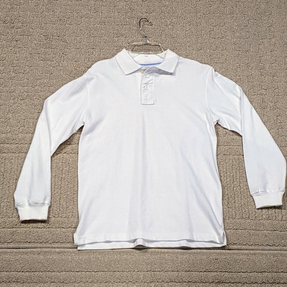 NWT GAP Kids Polo Shirt Long Sleeve 100% Cotton Solid White Button Up Size XL